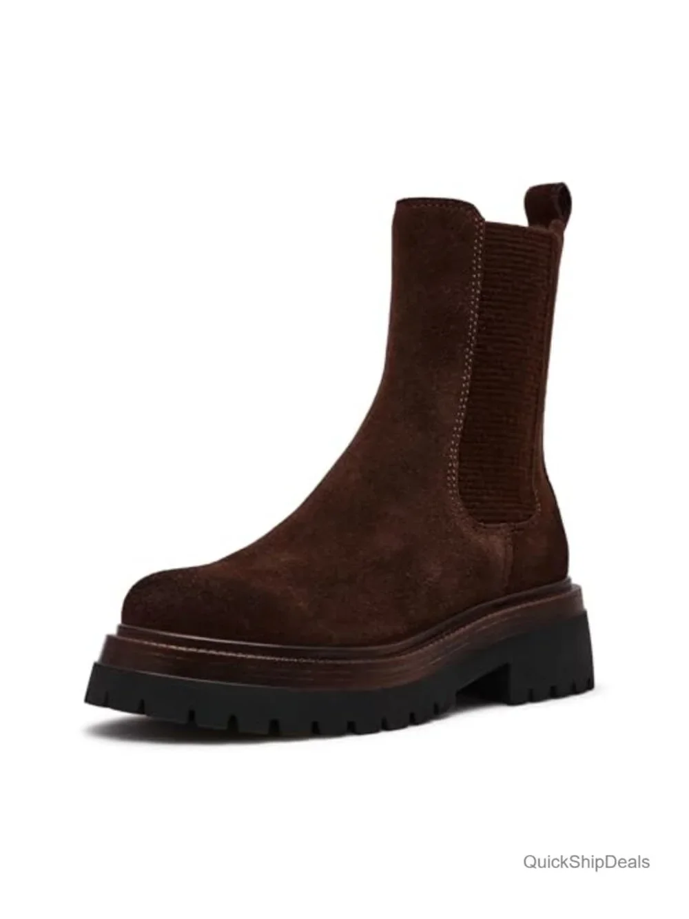 Women's Chelsea Ankle Boots Suede Pull-On Block Heel